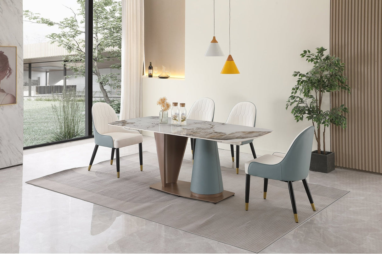 71" Pandora color sintered stone dining table with cone shape Pedestal Base in champagne and blue color - W509S00009 - Home Elegance USA - 6