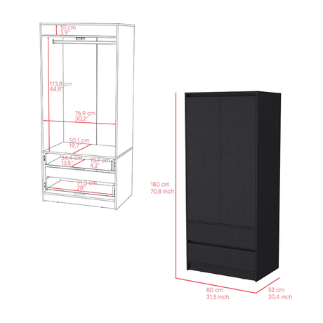 Lewes 2 Piece Bedroom Set, Dresser + Armoire, Black - sold by Home Elegance USA