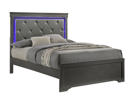 Blaze Upholstered Modern Style 5 Pc Queen Bedroom Set with LED Headboard Made with Wood in Metallic Gray(CA WAREHOUSE) - sold by Home Elegance USA