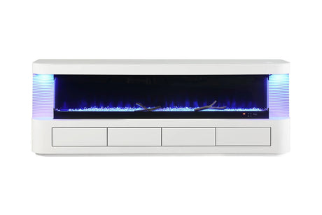 Contemporary Style TV Stand Electric Fire Place 3-Level Brightness Setting Flame Box Display White Finish Primary Living Room - sold by Home Elegance USA