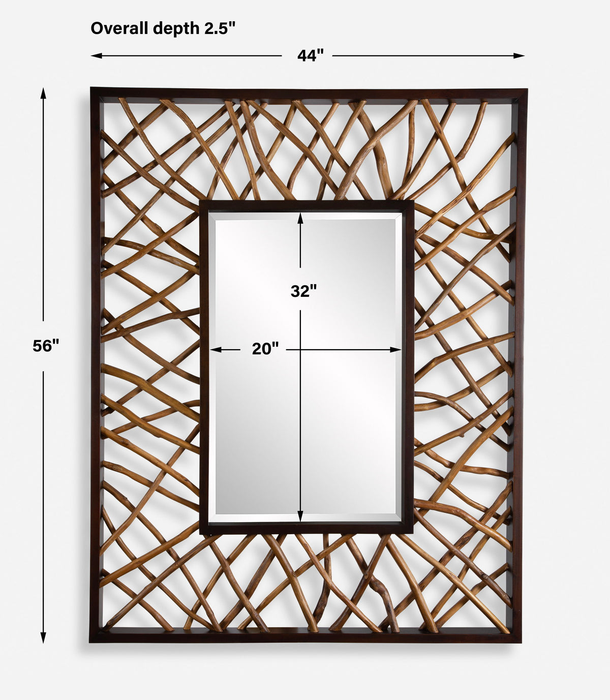 Teak Maze Rectangle Mirror - Dark Brown by Uttermost - View 6