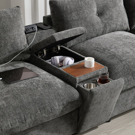 136'' Modular Sectional Sofa with Console, Cup Holder, USB Charger, Movable Storage Ottoman, Pull-line&Tufted Design, U-Shaped Oversized Chenille Sofa for Living Room&Apartment,2 Colors - sold by Home Elegance USA