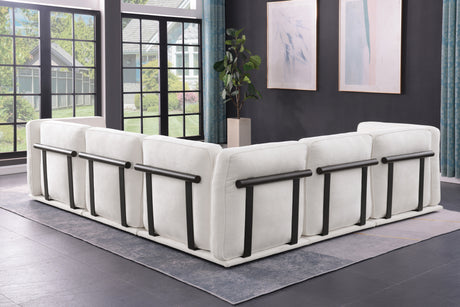 This is a set of  modular fabric sofa, including a corner module and multiple independent seating areas, paired with square ottomans of the same material. - sold by Home Elegance USA