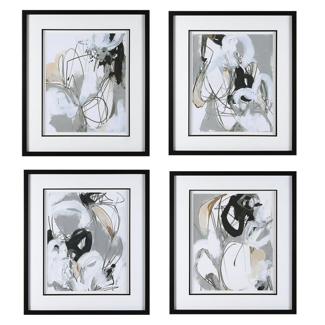 Tangled Threads Abstract Framed Prints (Set of 4) - Silver / White by Uttermost - View 1