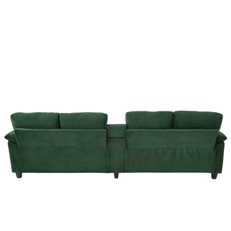 Modern Green U-shaped Sectional Sofa with Corduroy Upholstery, Hidden Storage Ottomans, USB Ports, and Cup Holders, 116.9' - sold by Home Elegance USA