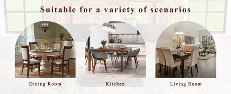 Black Wood Grain Dining Table Set for 4 people, 63' Modern MDF Dining Room Table Set .Paired with 4 Brown Suede Fabric chairs with decorative buckle design on the backrest.For Dining Room,Kitchen,etc. - sold by Home Elegance USA