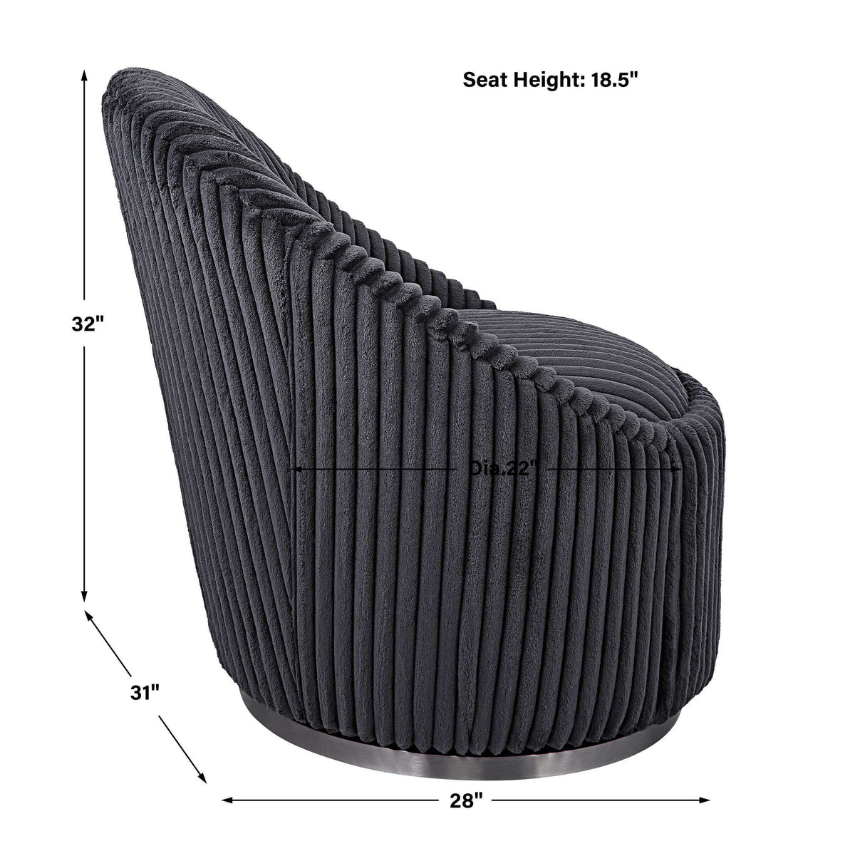 Crue Fabric Swivel Chair - Dark Gray by Uttermost - View 9