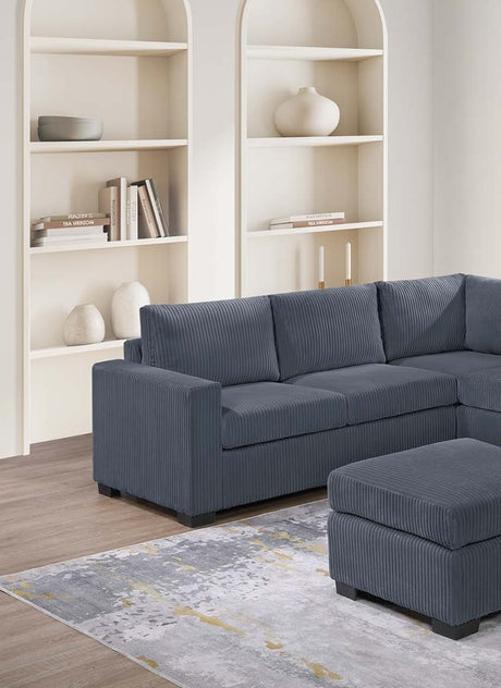 Modern Functional Dark Gray Corduroy Upholstered Sectional Set Living Room One Arm Loveseat Wedge Console Ottoman 4pc Couch Sofa Set - sold by Home Elegance USA