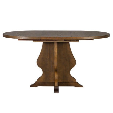 TREXM Farmhouse 5-Piece Dining Table Set with 4 Upholstered Chairs, Wood Extendable Dining Table with 15.7' Leaf for Extra Seating for Dining Room, Kitchen and Living Room (Brown) - sold by Home Elegance USA