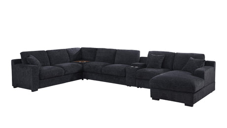 Chiara 141.5'W Dark Gray Chenille Fabric Corner Sectional Sofa with Right-Facing Chaise, Cupholders, and Charging Ports - sold by Home Elegance USA