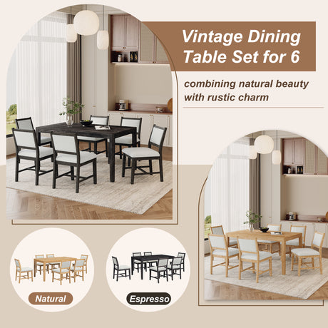 TREXM 7-Piece Retro Dining Table Set for 6, 1 Rectangular Wood Dining Table Set for 6 with Upholstered Chairs for Dining Room and Kitchen (Espresso) - sold by Home Elegance USA