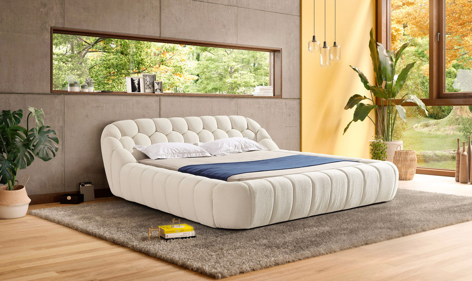 Yolonda - Modern Off-White Fabric Bed-eastern - View Image 1