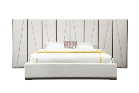 Nixa - Modern Beige Velvet + Brushed Bronze Bed-queen - View Image 1