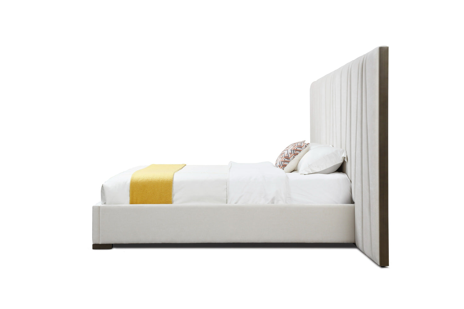 Nixa - Modern Beige Velvet + Brushed Bronze + Birch Bed + Nightstands-queen - View Image 1