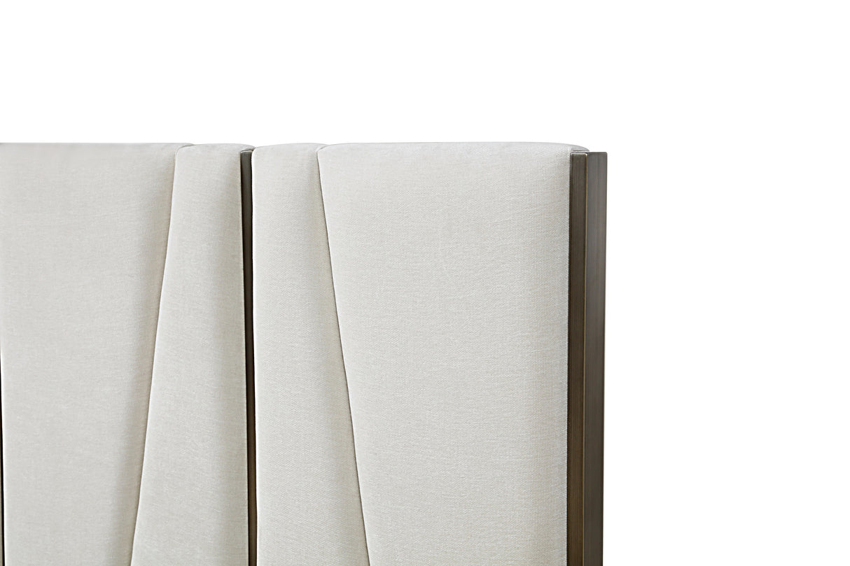 Nixa - Modern Beige Velvet + Brushed Bronze Bed-queen - View Image 1