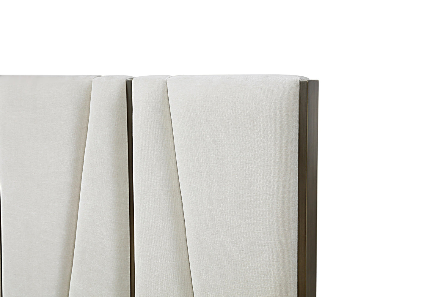Nixa - Modern Beige Velvet + Brushed Bronze + Birch Bed + Nightstands-queen - View Image 1
