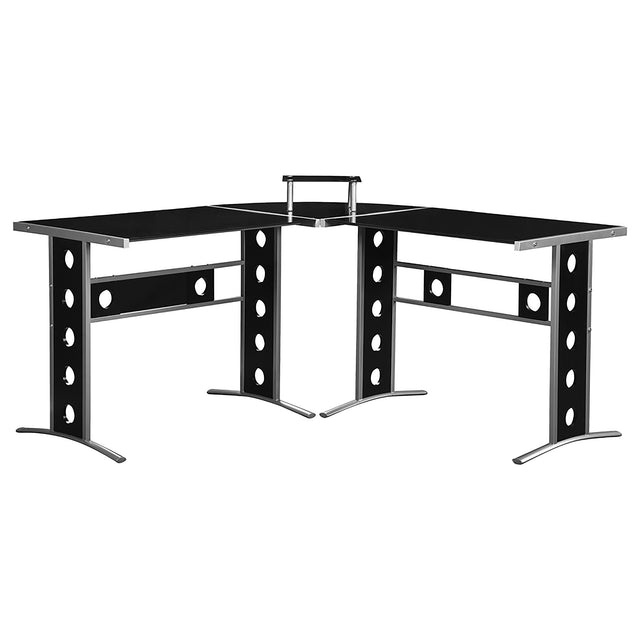 L-Shape Desk - Keizer 3-piece L-shape Office Desk Set Black and Silver