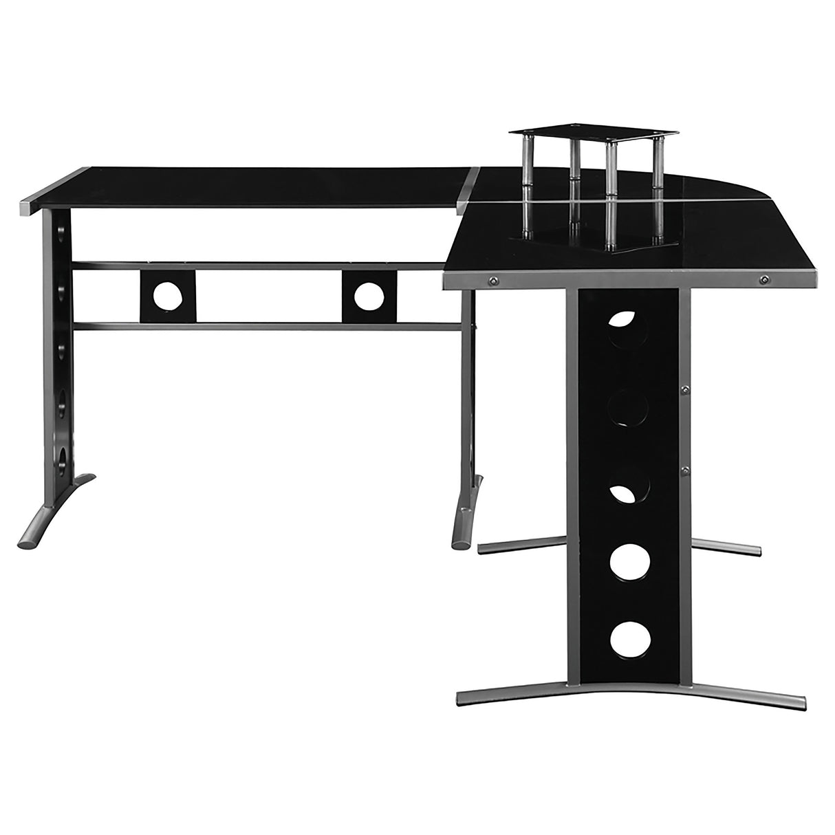 L-Shape Desk - Keizer 3-piece L-shape Office Desk Set Black and Silver