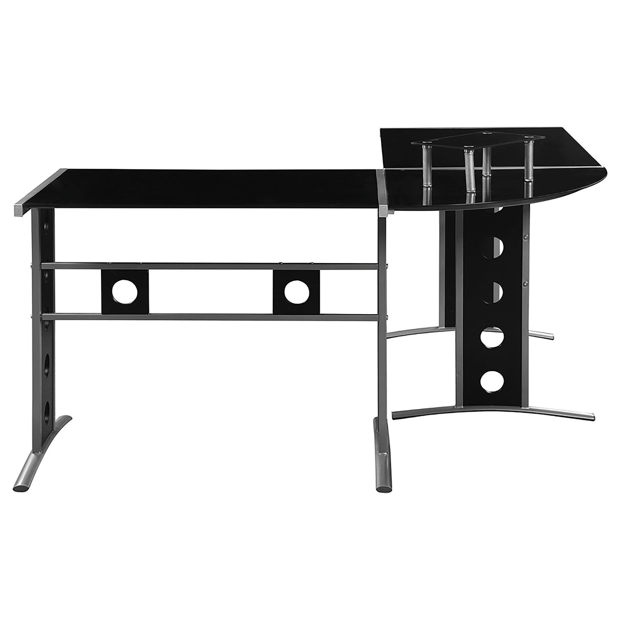 L-Shape Desk - Keizer 3-piece L-shape Office Desk Set Black and Silver