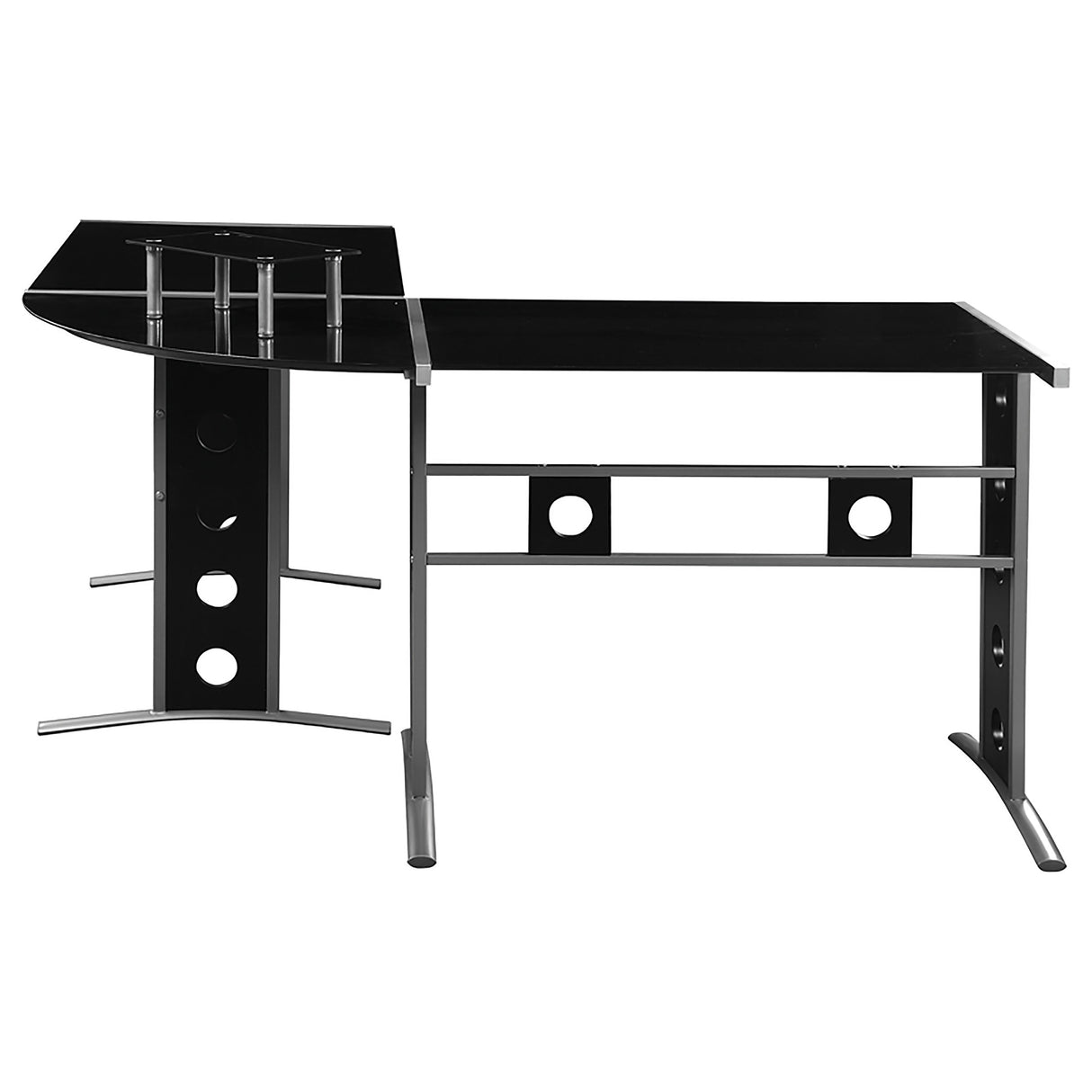 L-Shape Desk - Keizer 3-piece L-shape Office Desk Set Black and Silver