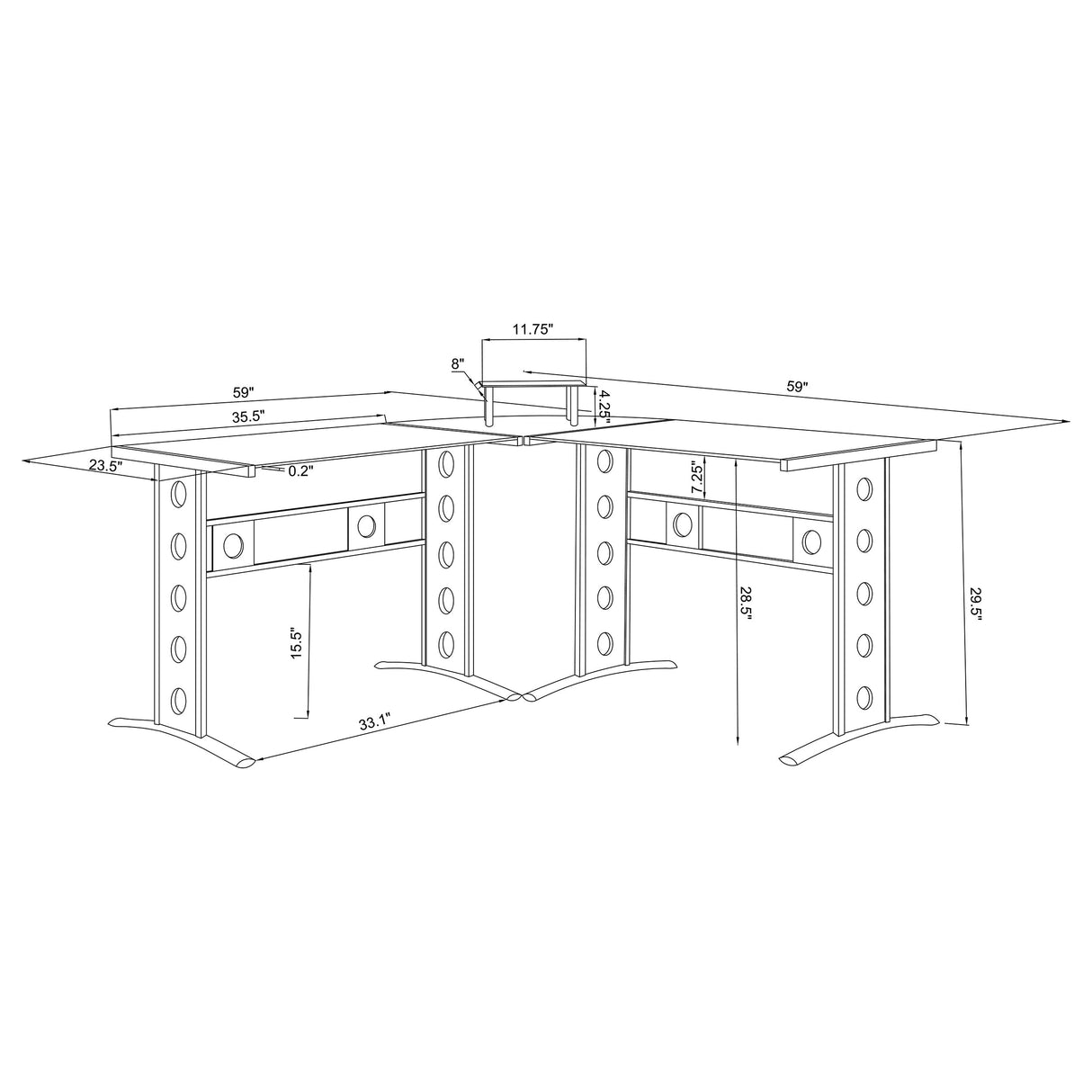 L-Shape Desk - Keizer 3-piece L-shape Office Desk Set Black and Silver