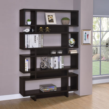 Bookcase - Reid 4-tier Open Back Bookcase Cappuccino