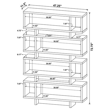 Bookcase - Reid 4-tier Open Back Bookcase Cappuccino