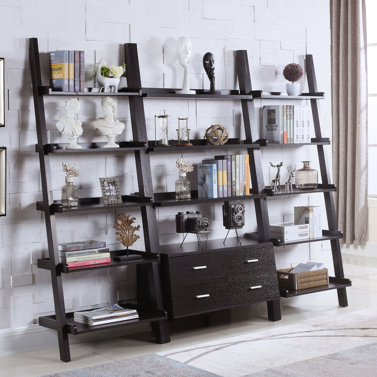 Colella 3 - piece Storage Ladder Bookcase Set Cappuccino | Coaster | Home Elegance USA