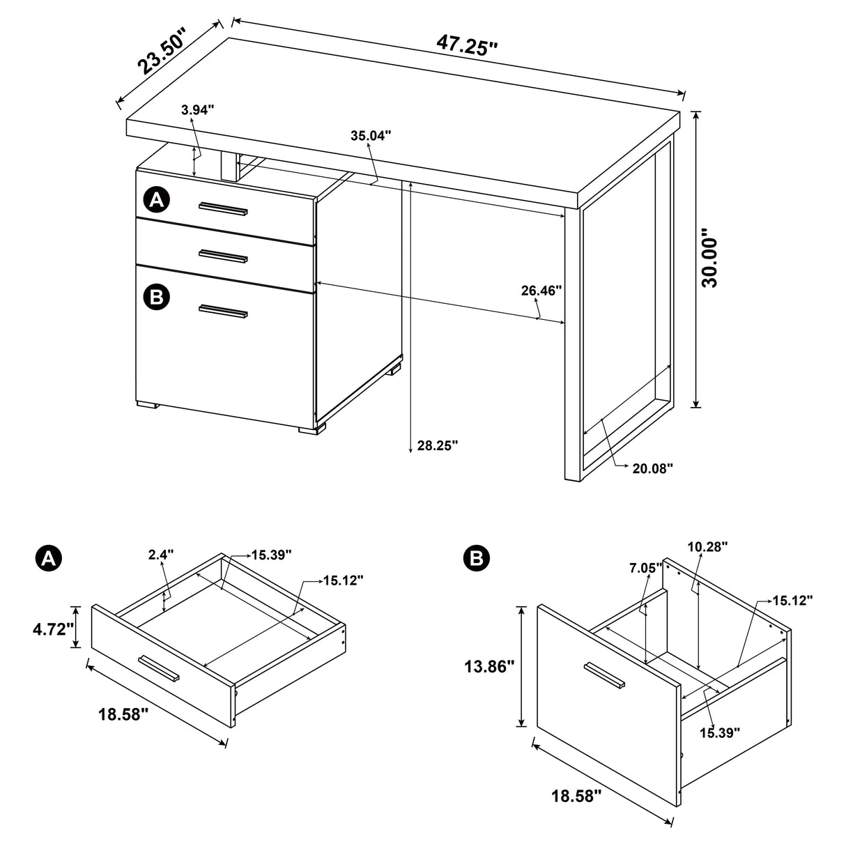 Computer Desk - Brennan 3-drawer Office Desk White