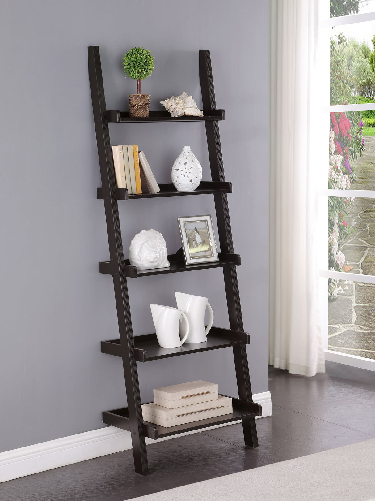 Bookcase - Colella 5-shelf Ladder Bookcase Cappuccino