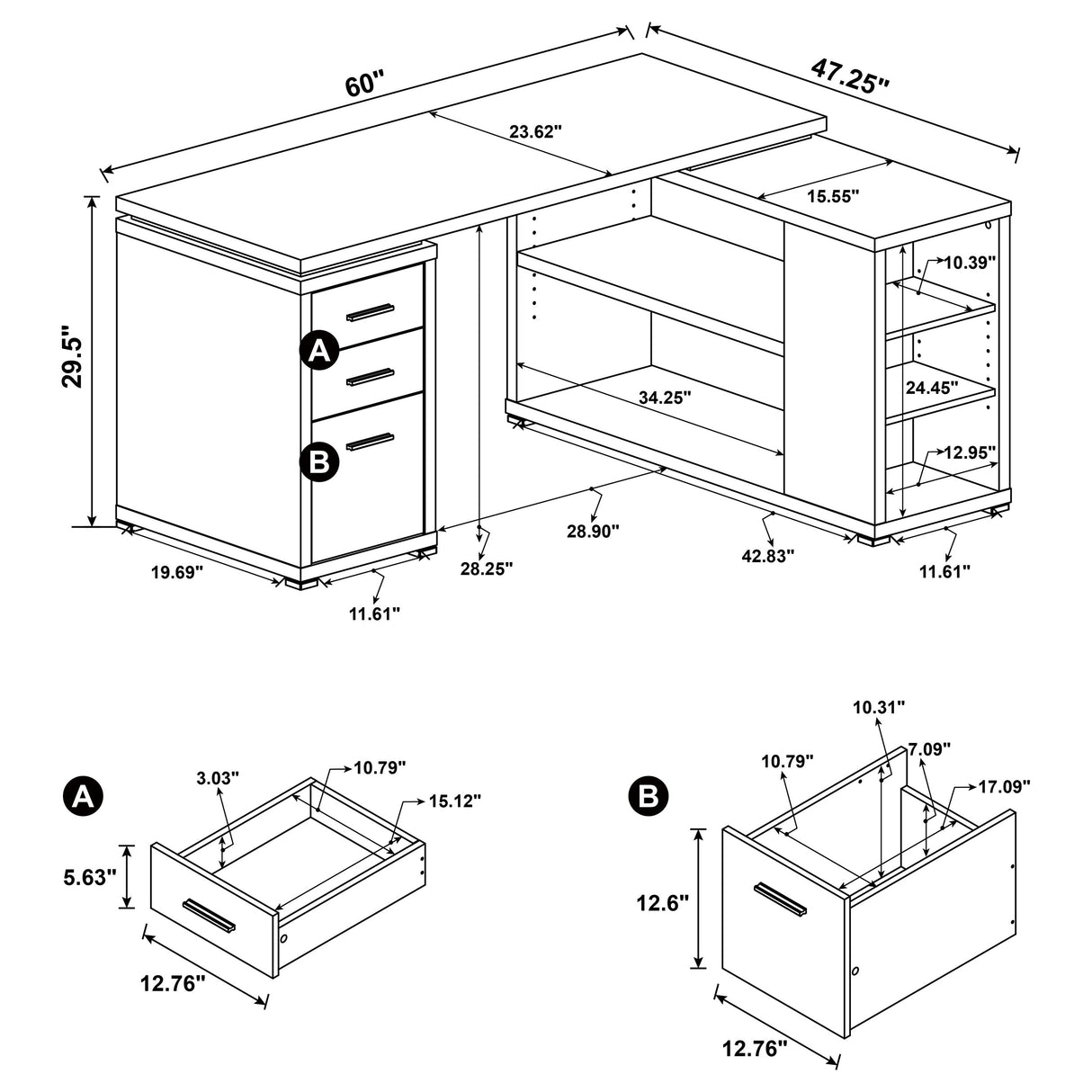 L-Shape Desk - Yvette L-shape Office Desk Cappuccino