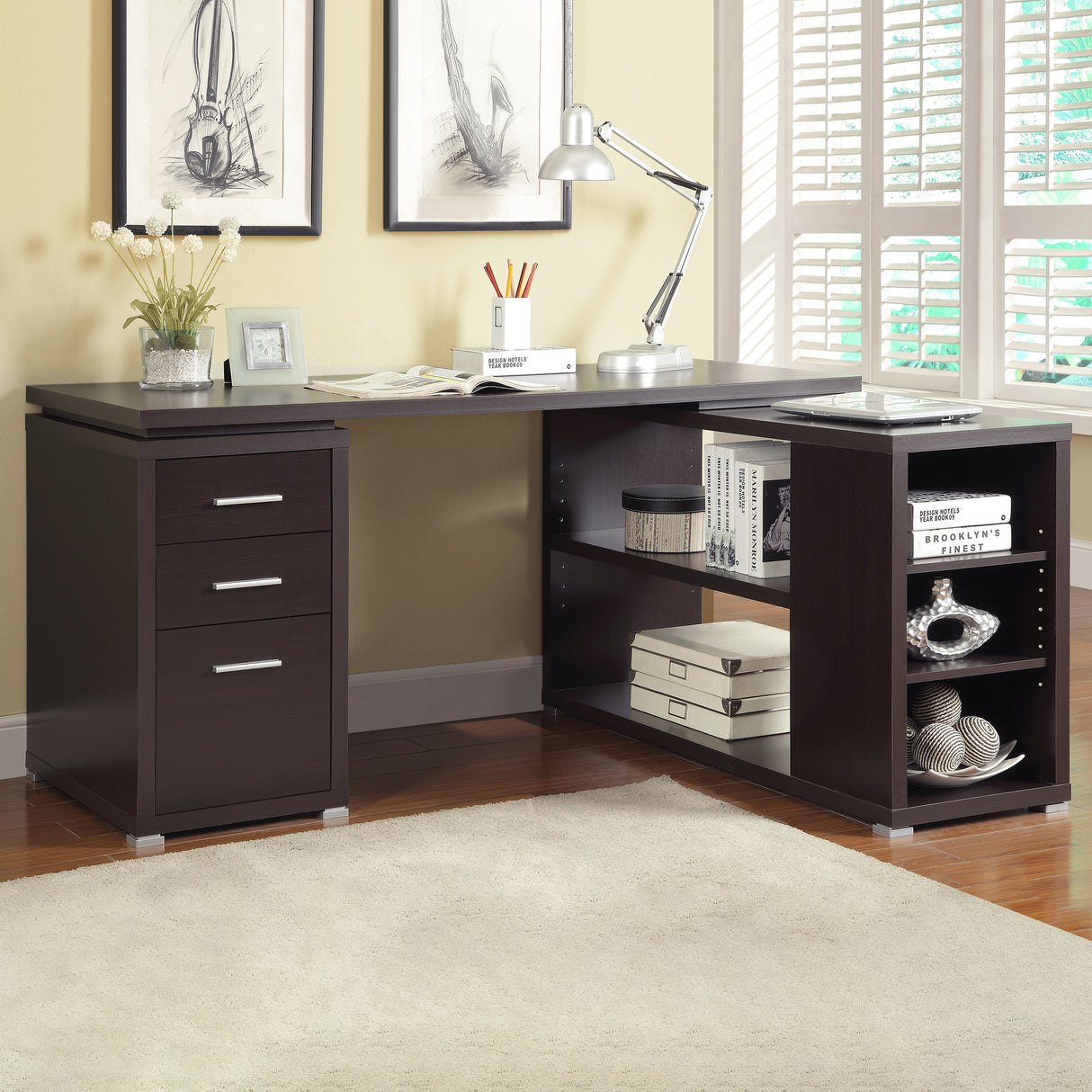 L-Shape Desk - Yvette L-shape Office Desk Cappuccino