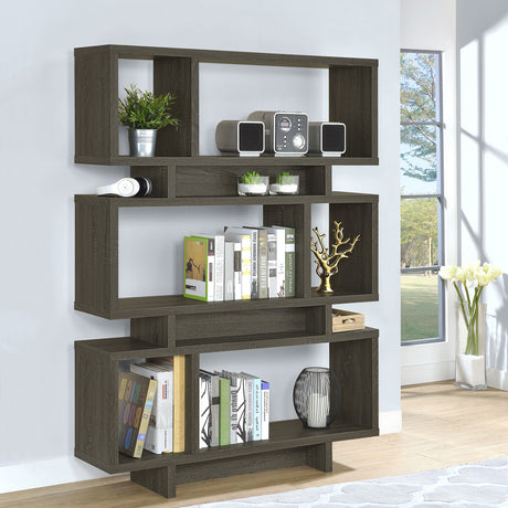 Bookcase - Reid 3-tier Geometric Bookcase Weathered Grey