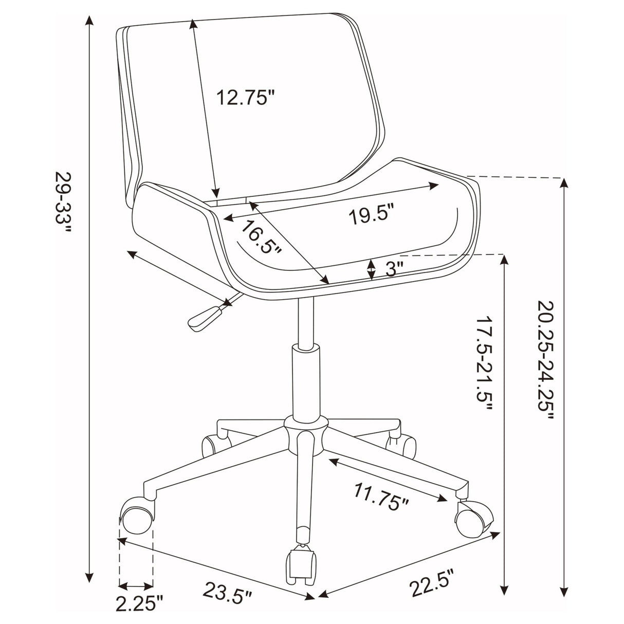 Addington Adjustable Height Office Chair Black and Chrome | Coaster | Home Elegance USA