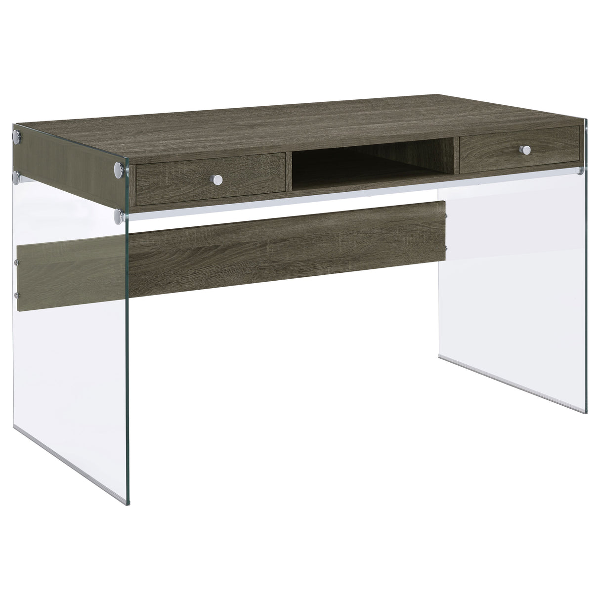 Writing Desk - Dobrev 2-drawer Writing Desk Weathered Grey and Clear