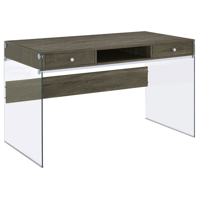 Writing Desk - Dobrev 2-drawer Writing Desk Weathered Grey and Clear