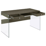 Writing Desk - Dobrev 2-drawer Writing Desk Weathered Grey and Clear