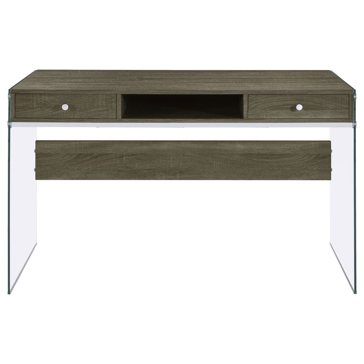 Writing Desk - Dobrev 2-drawer Writing Desk Weathered Grey and Clear