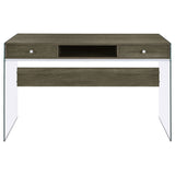 Writing Desk - Dobrev 2-drawer Writing Desk Weathered Grey and Clear