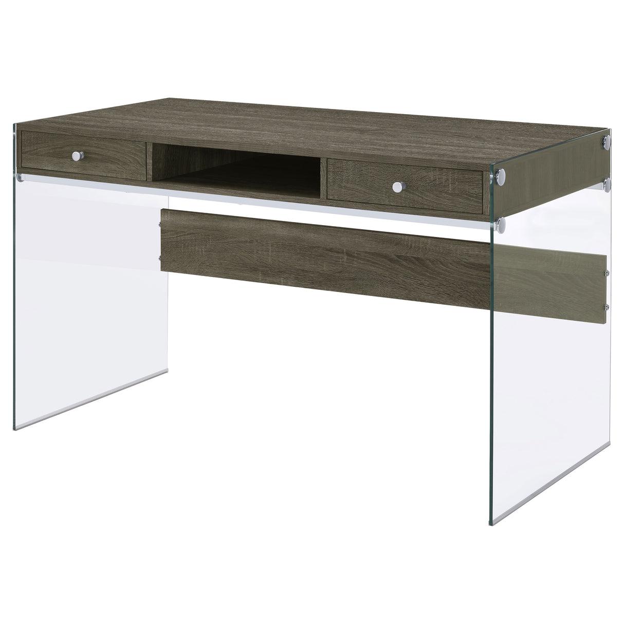 Writing Desk - Dobrev 2-drawer Writing Desk Weathered Grey and Clear