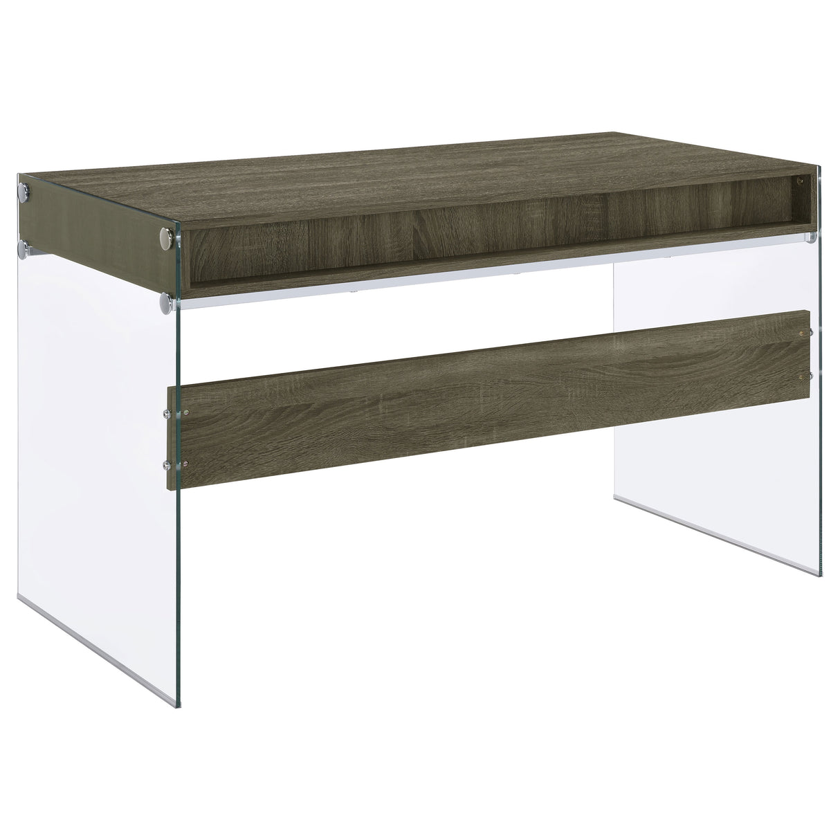 Writing Desk - Dobrev 2-drawer Writing Desk Weathered Grey and Clear