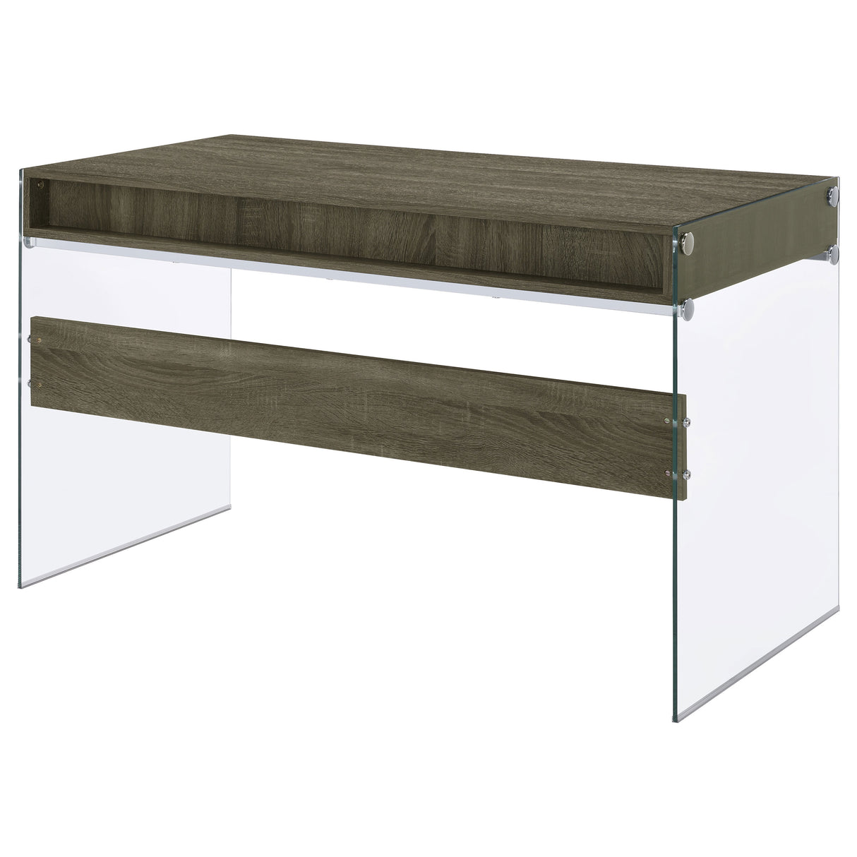 Writing Desk - Dobrev 2-drawer Writing Desk Weathered Grey and Clear