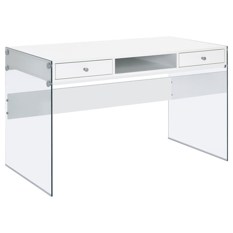 Writing Desk - Dobrev 2-drawer Writing Desk Glossy White and Clear