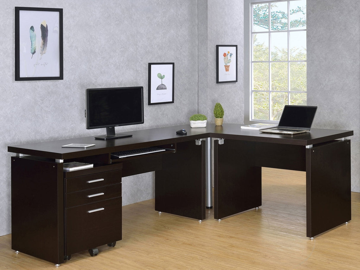 Skylar 2 - piece Home Office Set L - Shape Desk with File Cabinet Cappuccino | Coaster | Home Elegance USA