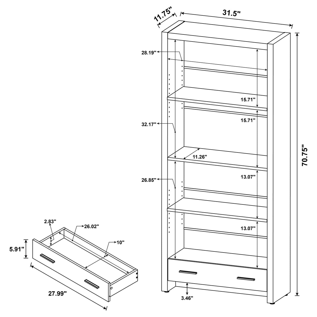 Bookcase - Skylar 5-shelf Bookcase with Storage Drawer Cappuccino