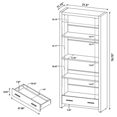 Bookcase - Skylar 5-shelf Bookcase with Storage Drawer Cappuccino