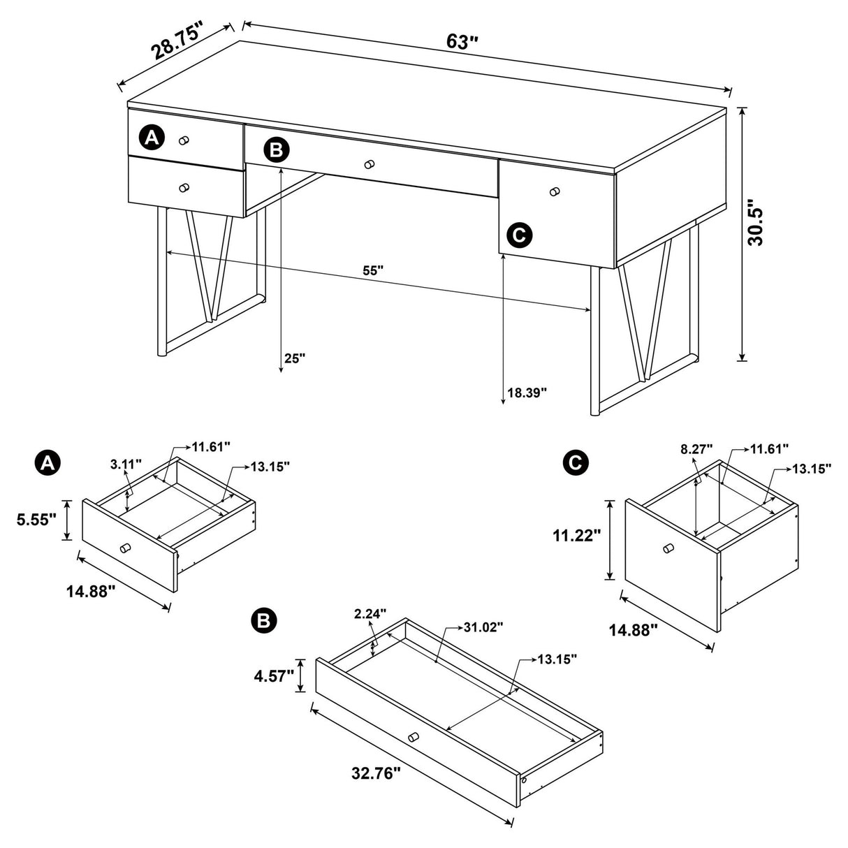 Analiese 4 - drawer Writing Desk Antique Nutmeg | Coaster | Home Elegance USA