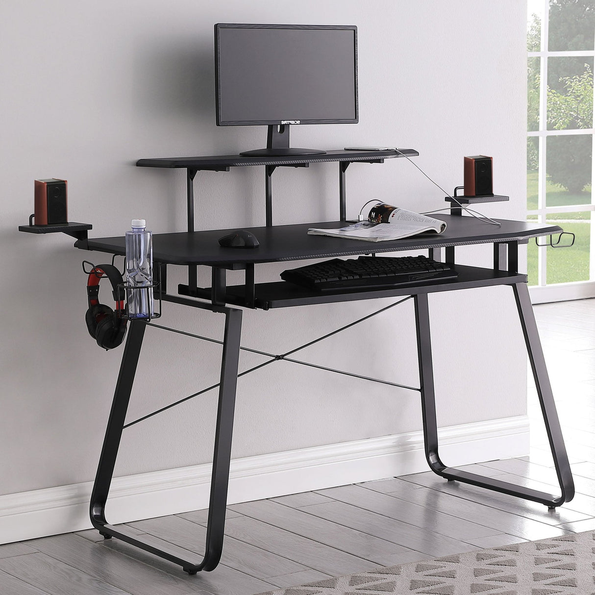 Alfie Gaming Desk with USB Ports Gunmetal | Coaster | Home Elegance USA