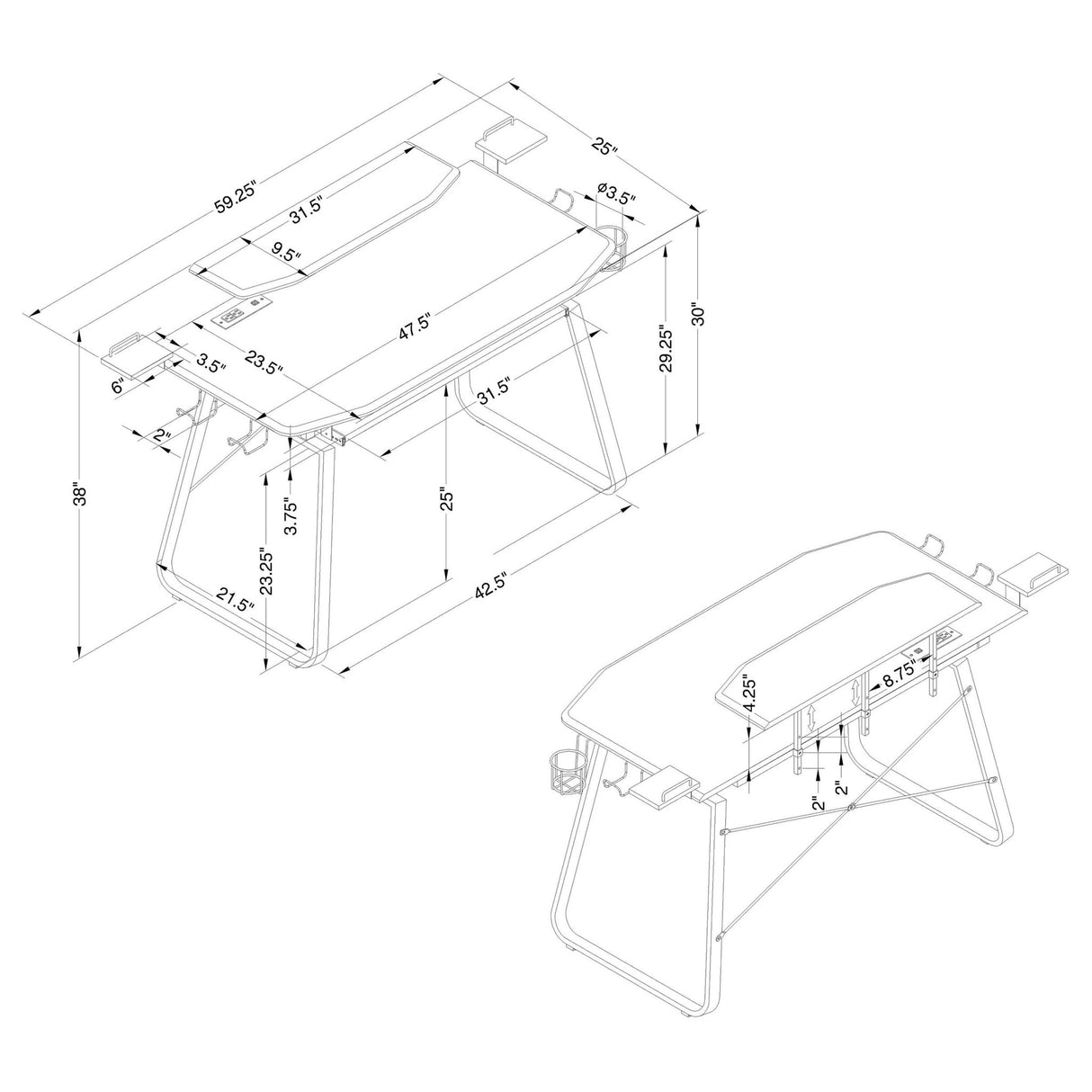 Alfie Gaming Desk with USB Ports Gunmetal | Coaster | Home Elegance USA