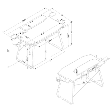 Gaming Desk - Alfie Gaming Desk with USB Ports Gunmetal